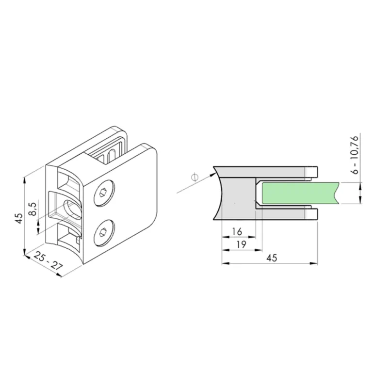 (B) Glass clamp - 42.4/48.3 (Without supporter) - StroFIX