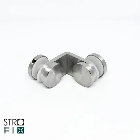 Glass adaptor D30, 90°, Glass/Glass, SS, satin - Strofix