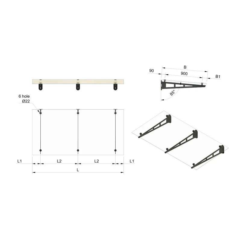 Glass canopy on 3 supports - StroFIX