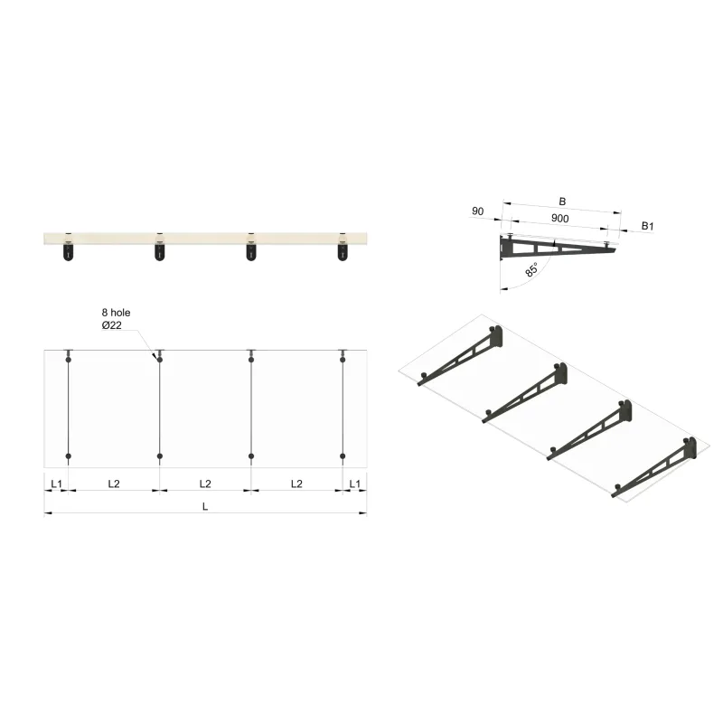 Glass canopy on 4 supports - StroFIX