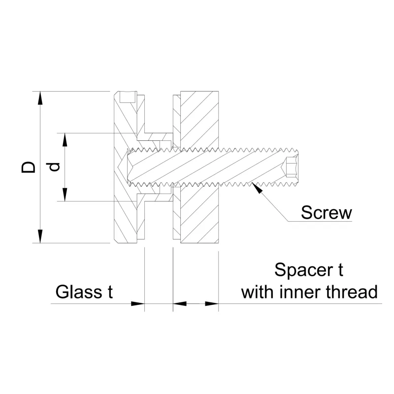 Glass adaptor D40, with inner thread, SS, satin - Strofix