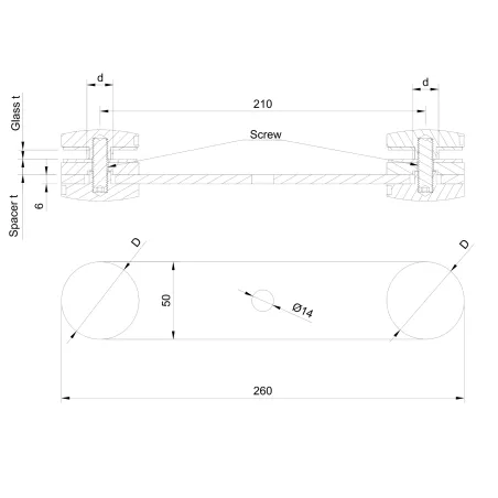 Glass adaptor - double, D50, SS, satin - Strofix