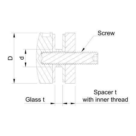 Glass adaptor D40 spherical, with inner thread, SS, satin-0