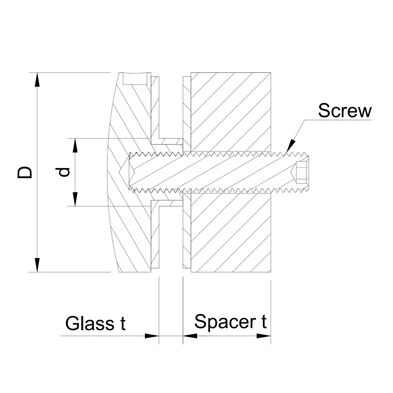 Glass adaptor D50 spherical, SS, satin - Strofix