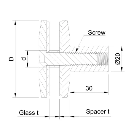 Glass adaptor D60, SS, satin - Strofix