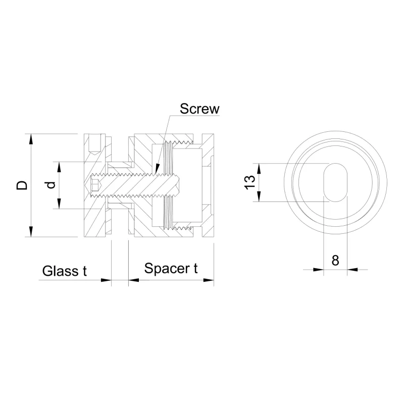 Glass adaptor D35, adjustable, SS, satin-0