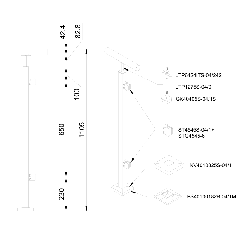 Glass railing system for a flat surface - 42.4
