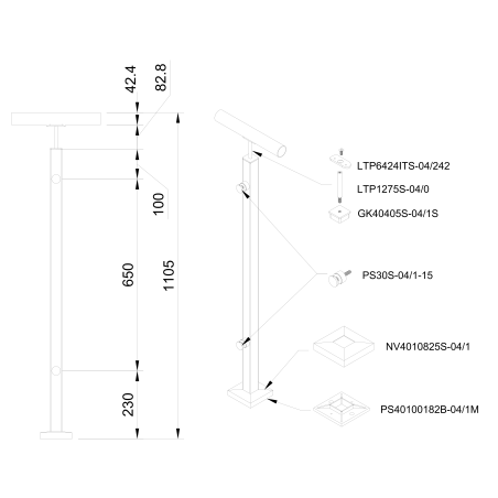 Glass railing system with glass adaptors for a flat surface - 42.4