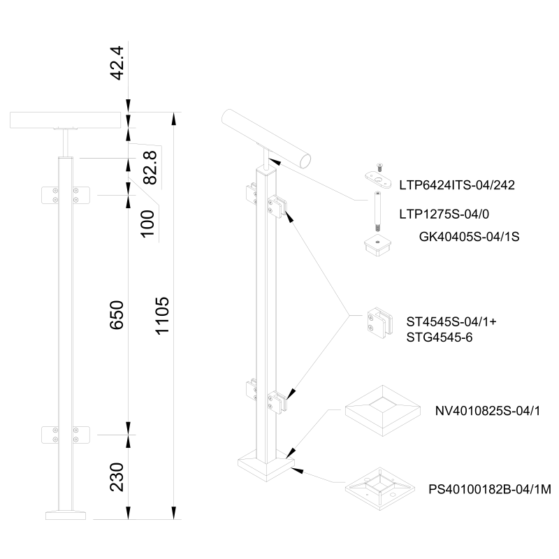 Glass railing system for a flat surface - 42.4