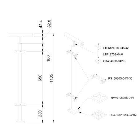 Glass railing system with glass adaptors for a flat surface - 42.4