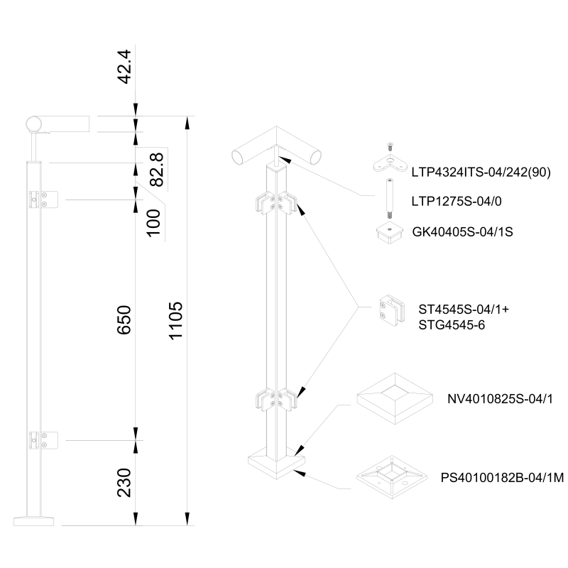 Glass railing system for a flat surface - 42.4
