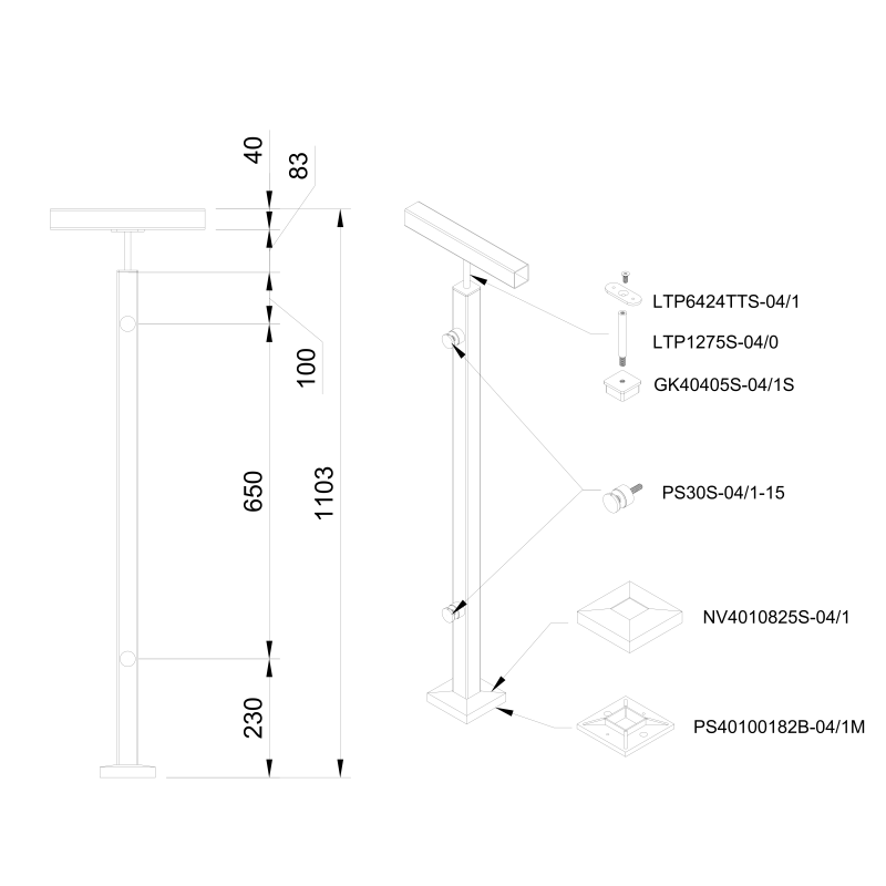 Glass railing system with glass adaptors for a flat surface - Flat