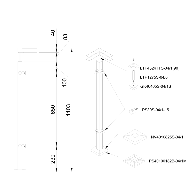 Glass railing system with glass adaptors for a flat surface - Flat - StroFIX