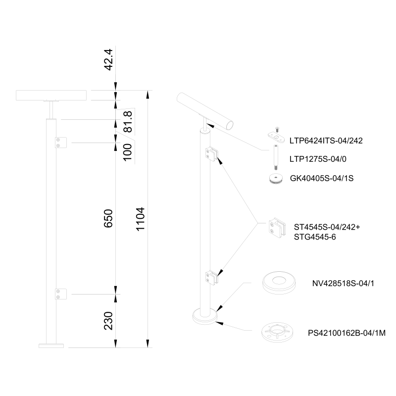 Glass railing system for a flat surface - 42.4 - StroFIX