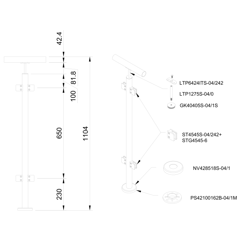 Glass railing system for a flat surface - 42.4 - StroFIX