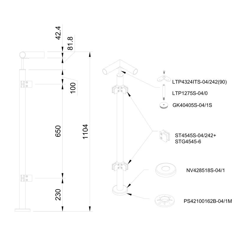 Glass railing system for a flat surface - 42.4