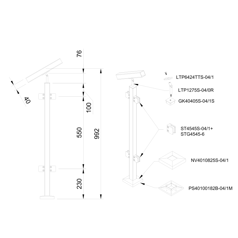 Margu stabiņš kāpnēm, kvadrāt lenterim