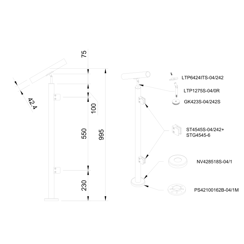 Margu stabiņš kāpnēm, lenterim ø42.4