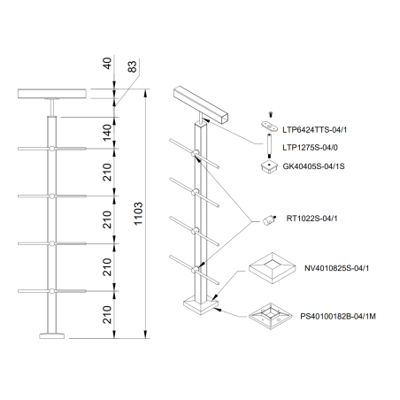 Rod railing system for a flat surface - Flat